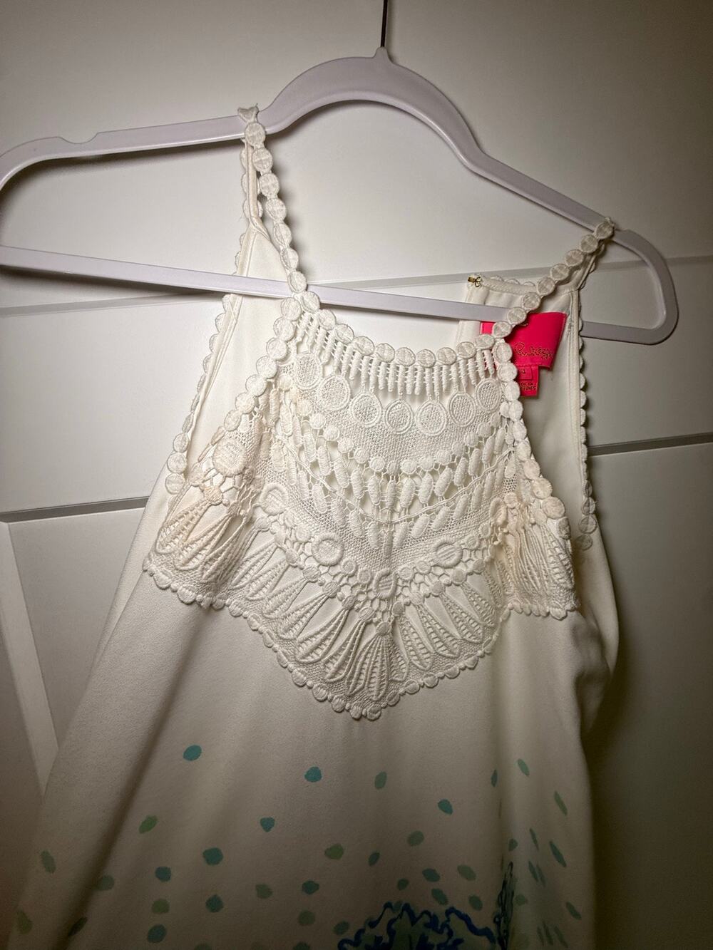Lilly Pulitzer Size 4 White Blue Floral Maxi Dress Crochet Lace Halter Resort